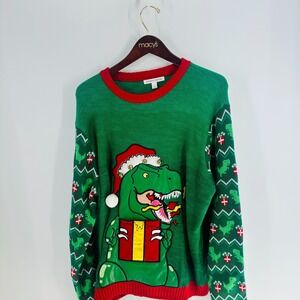 Celebrate Together‎ Embroidered T-Rex Christmas Sweater Multicolor Size XL
